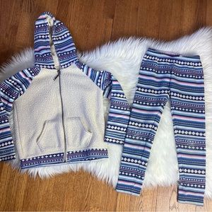Gymboree Fair Isle Set Zip Up Hoodie With Leggings Blue Cream Girl Size 7